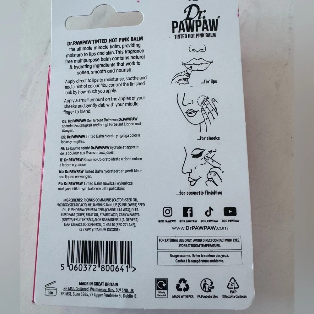 Dr Paw Paw tinted balm - 2 pack- pink & coral for cheeks and lips! 98% natural